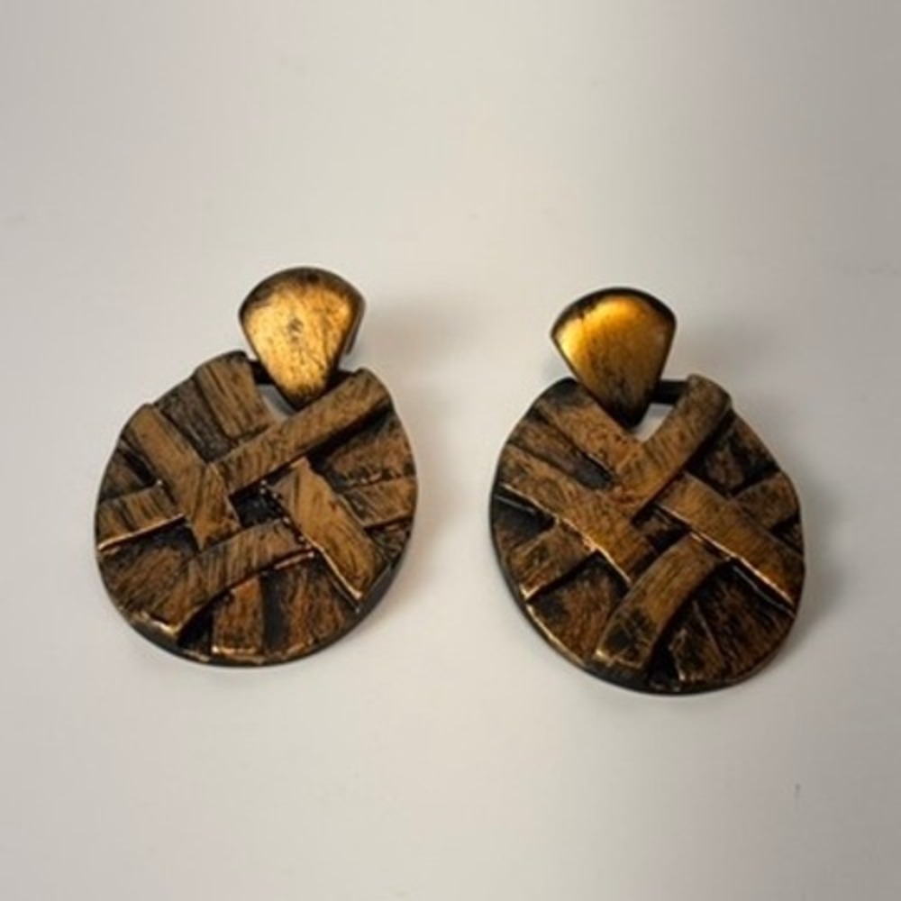 Vintage Drop Earrings Resin Basketweave Statement Boho Chic Goth Dark Academia